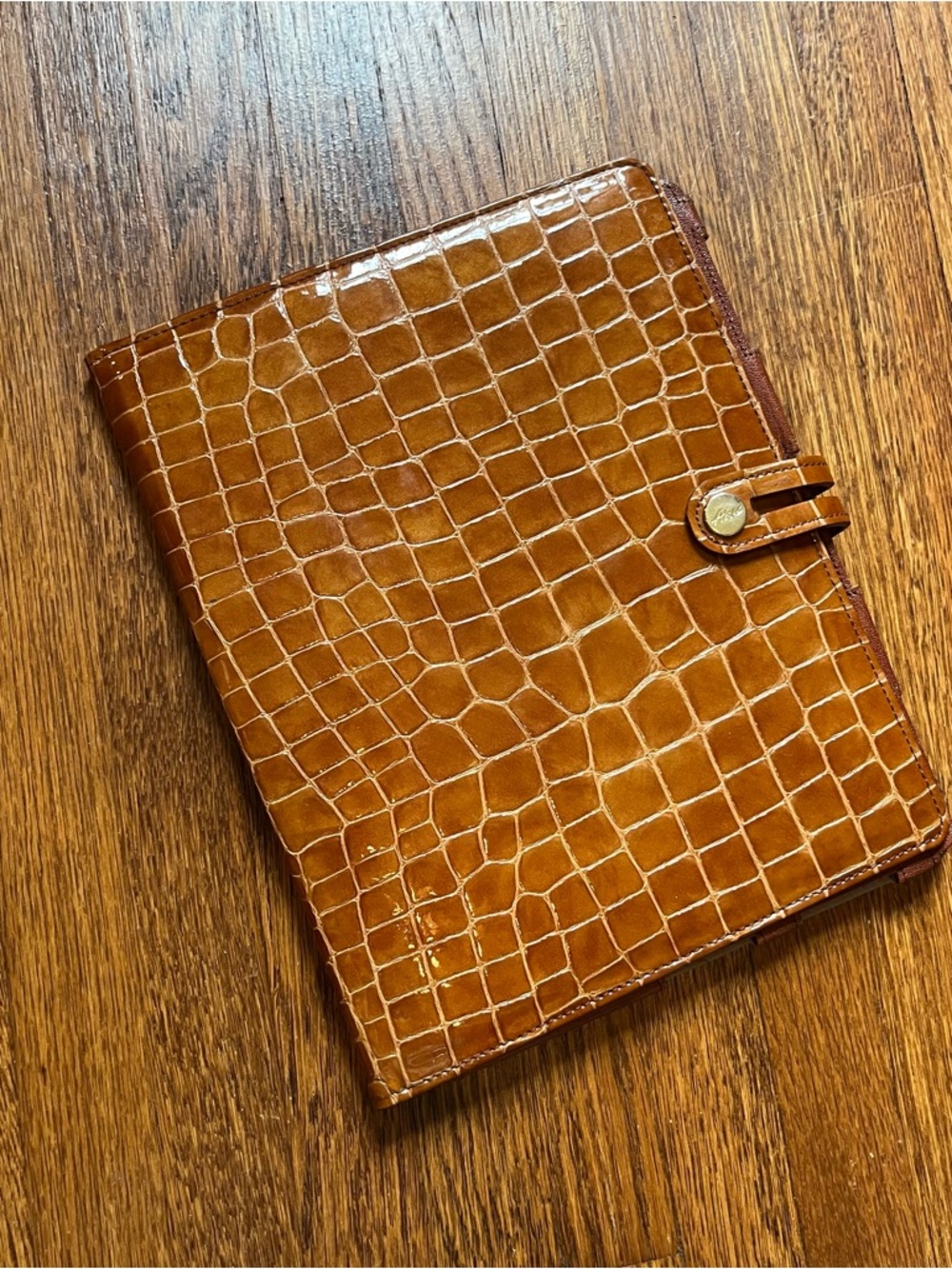 Abas Newberry croc embossed leather iPad case tablet cover planner cognac vtg